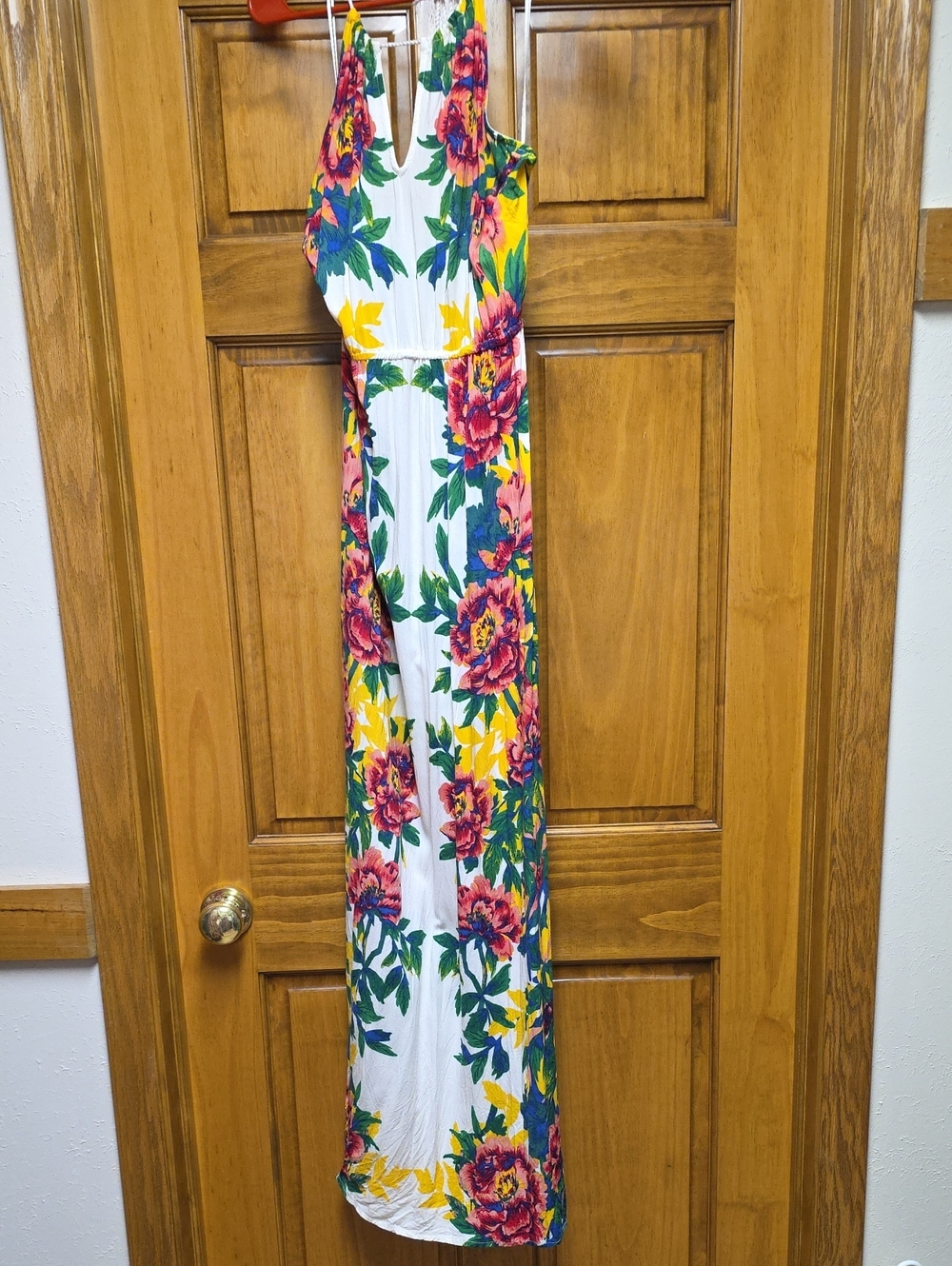 Flying Tomato White Maxi Dress with Pink, Yellow & Green Floral Print